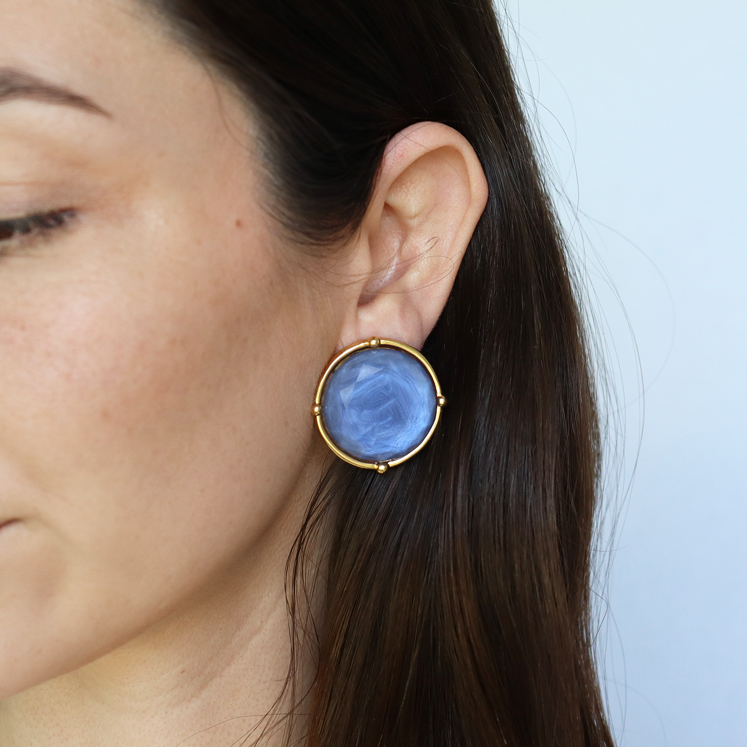 Cabochon Clip-On Earrings - 24K Gold Plated