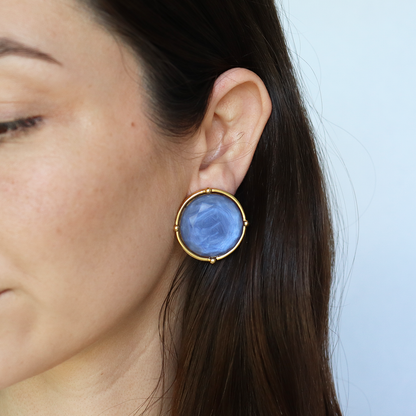 Cabochon Clip-On Earrings - 24K Gold Plated