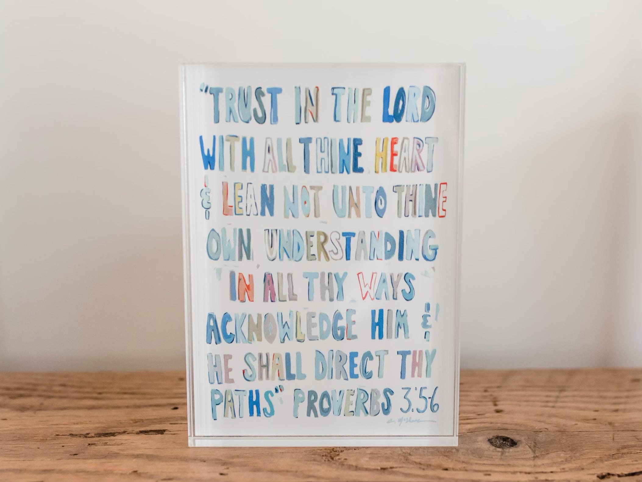"Proverbs 3: 5-6" acrylic shelfie