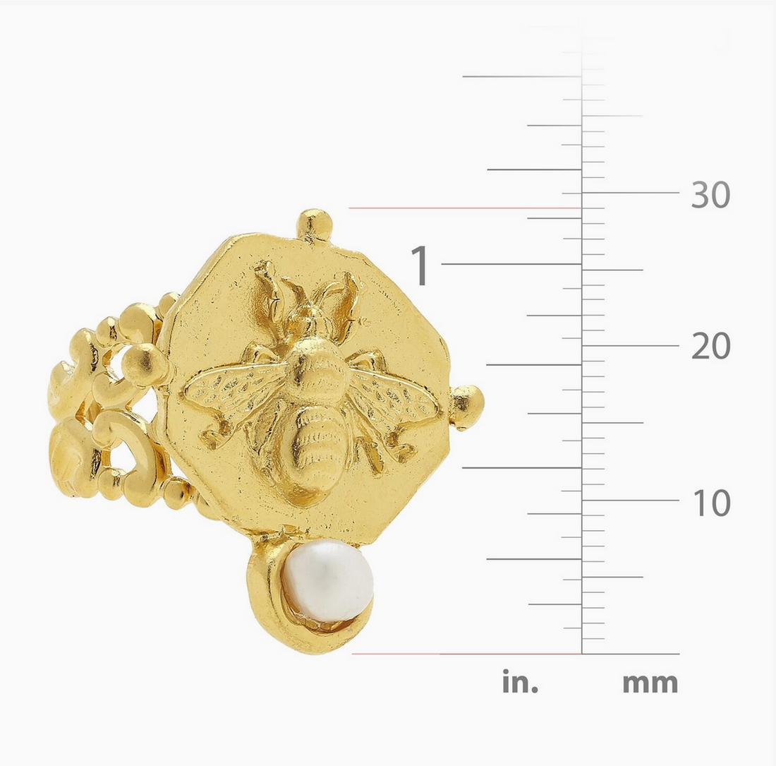 Handcast Gold Bee Intaglio with Genuine Hand Set Freshwater