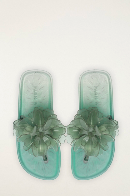 Flower Jelly Flat Sandal in Military and Sage Green