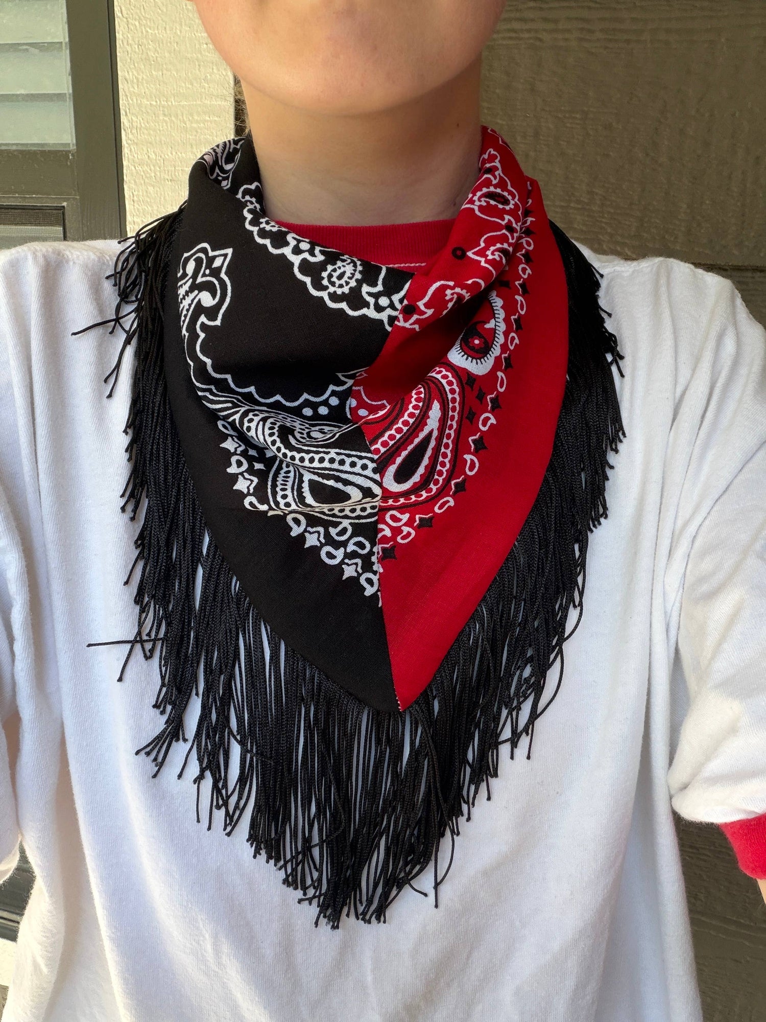 Handmade Custom Colorblocked Gameday Bandana w/ Fringe