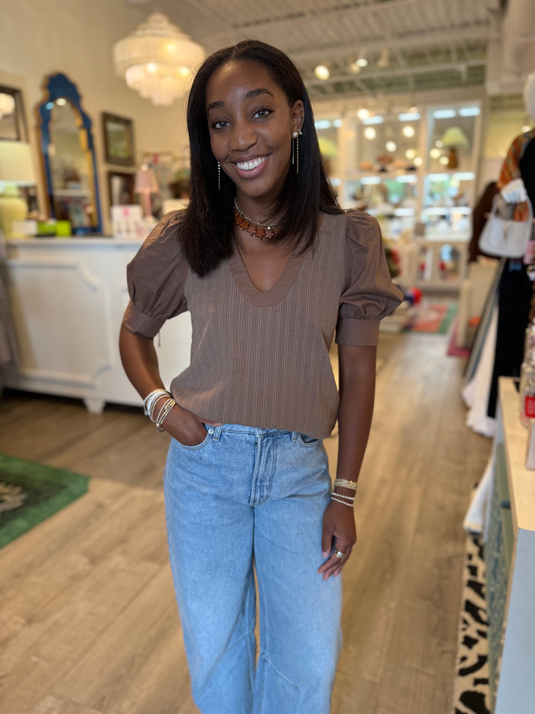 U Neck Knit Top in Taupe