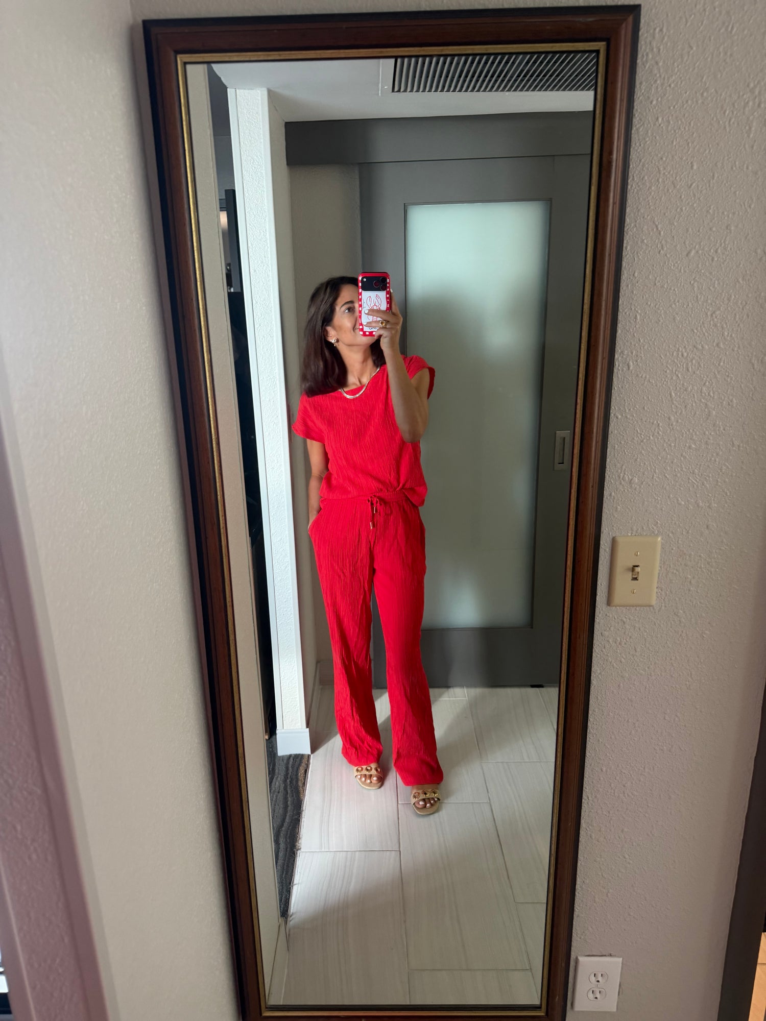 Fancy Crinkle Trousers in Red