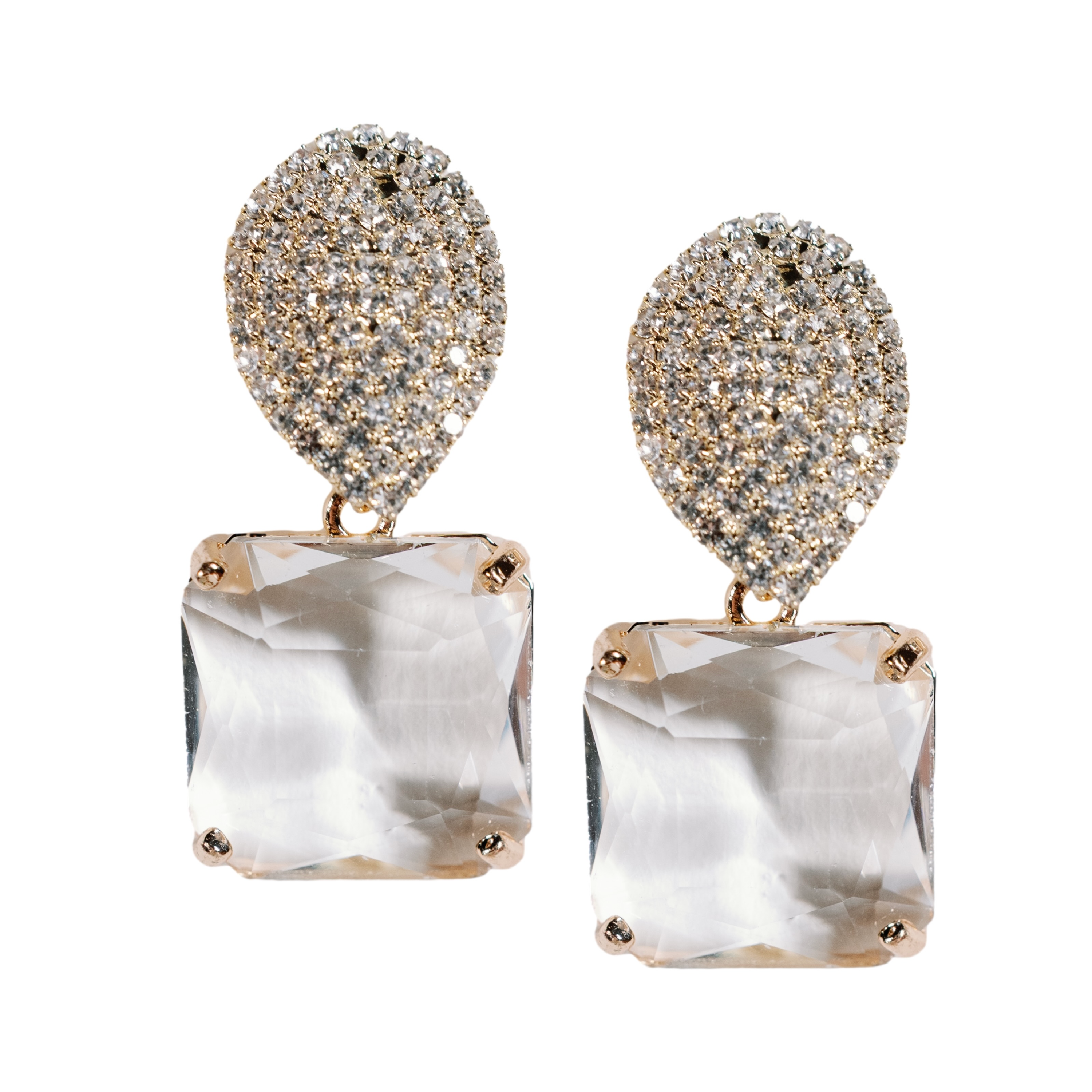 Clear Crystal Retro Pave Crystal Gum Drop Statement Earrings