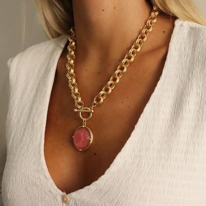Cabochon Pendant Necklace - 24k Gold Plated