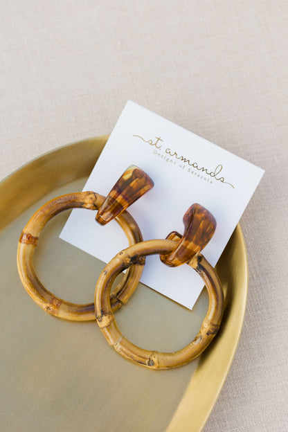 Dark Brown Bamboo Statement Drop Earrings