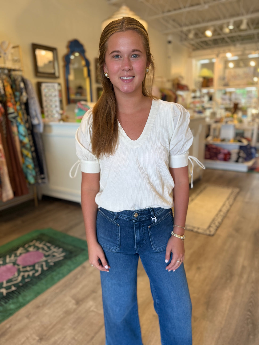 Contrast U Neck Knit Top in Ivory