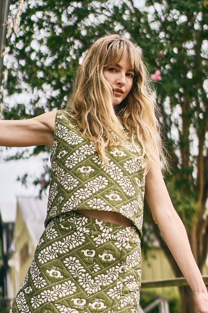 Manning Top in Olive Jacquard Sleeveless