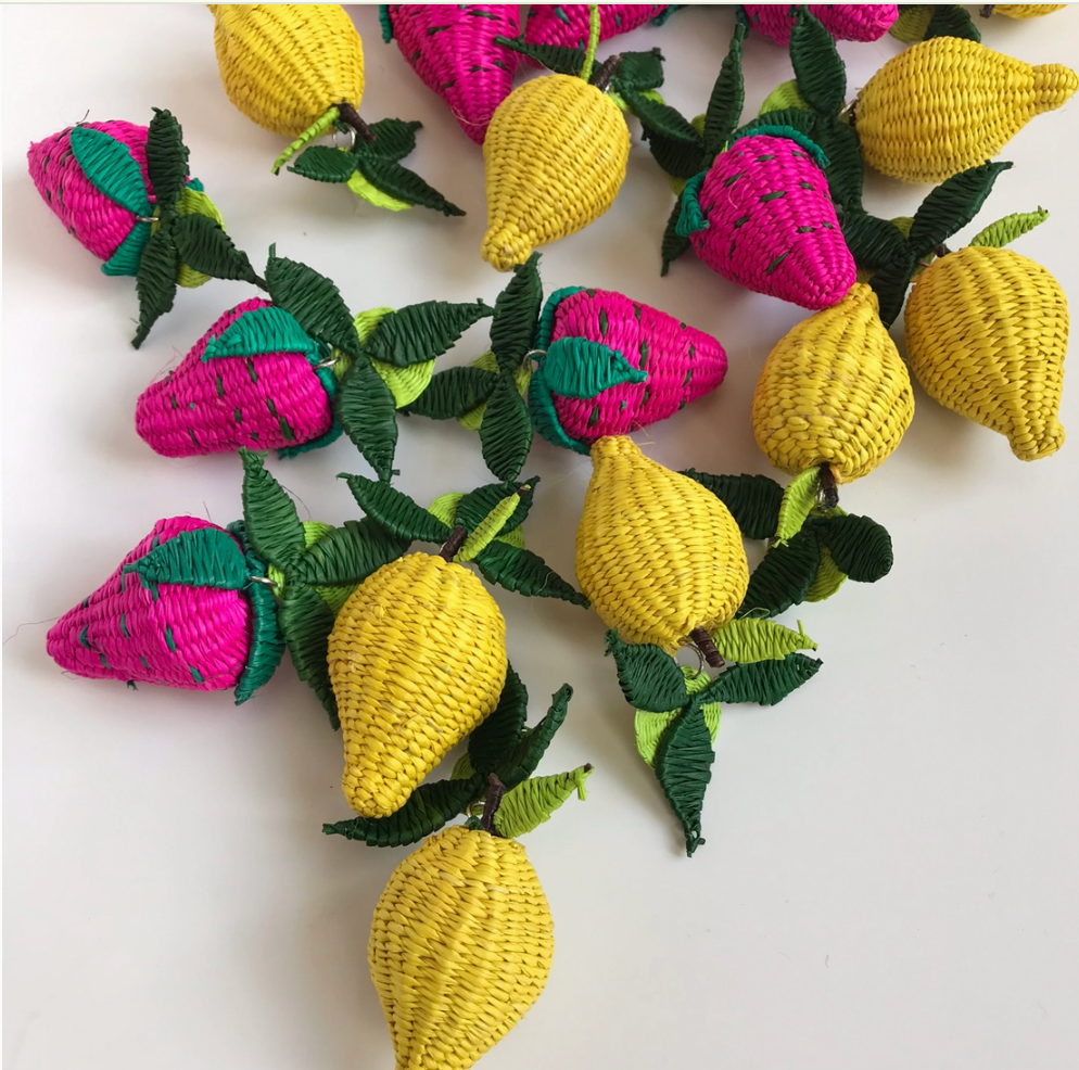 Iraca Woven Fruta &amp; Leaf Bloom Stud Earrings - Large