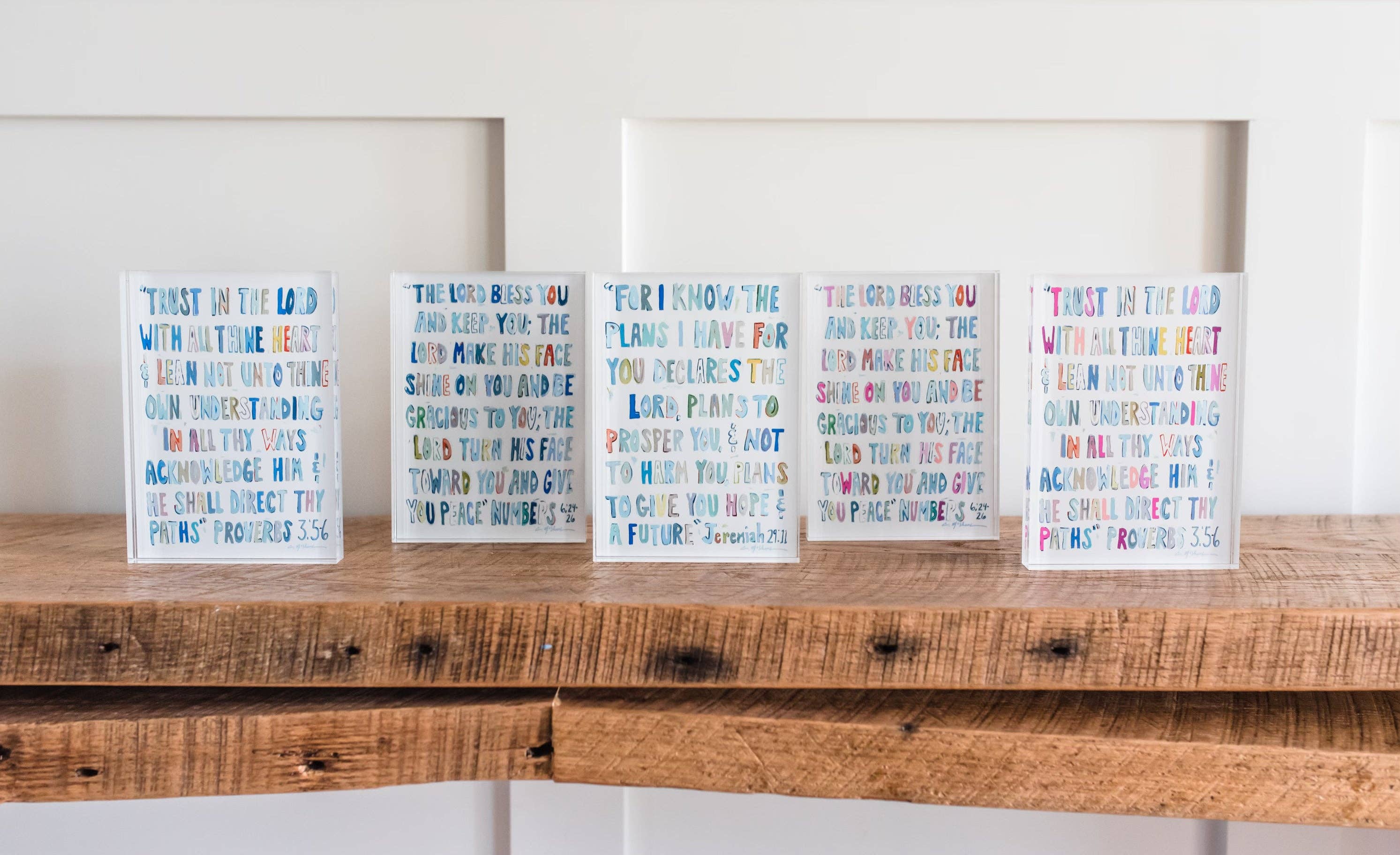 "Proverbs 3: 5-6" acrylic shelfie