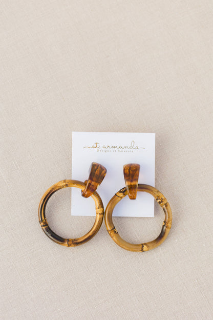 Dark Brown Bamboo Statement Drop Earrings