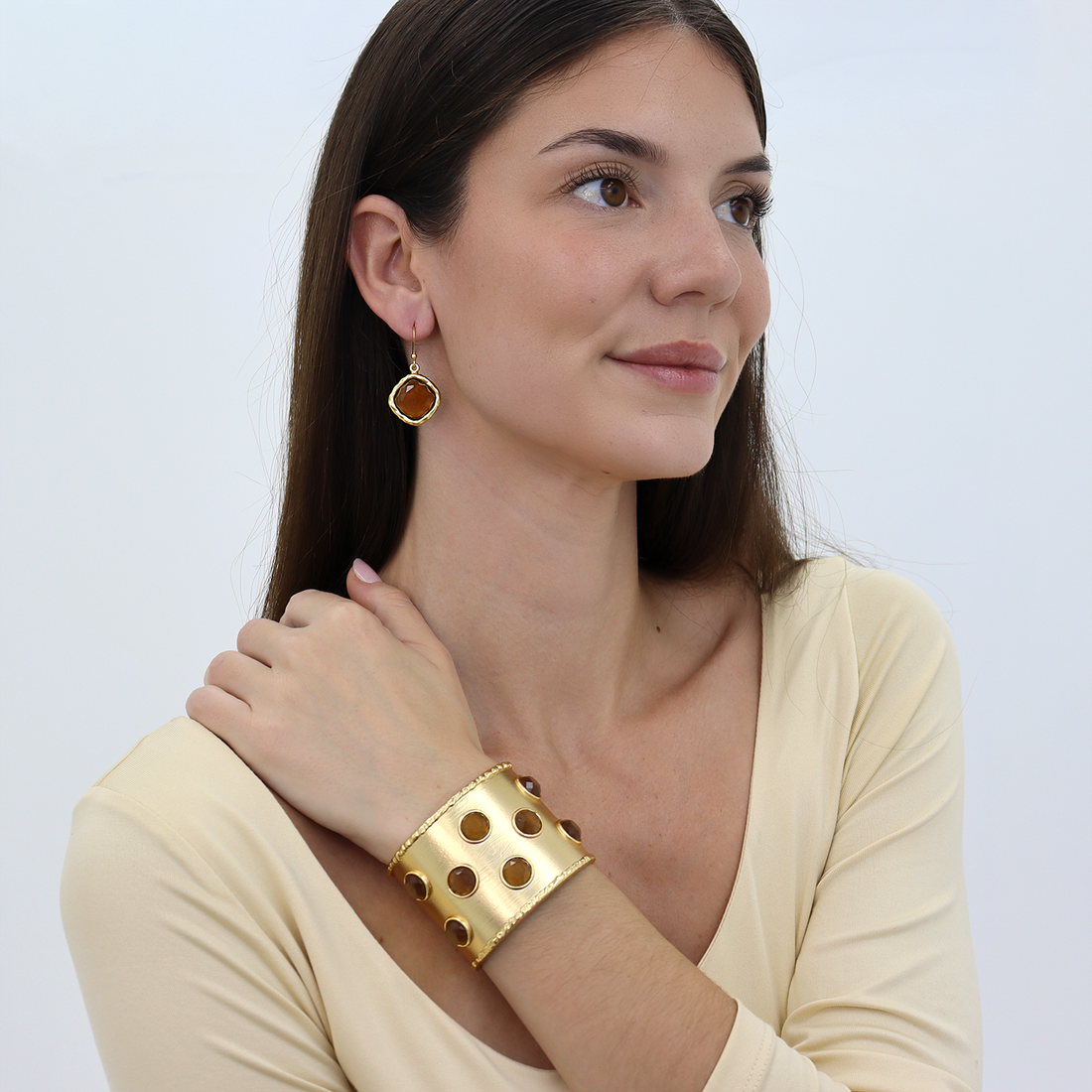 Mocha Stones Cuff Bracelet - 24K Gold Plated