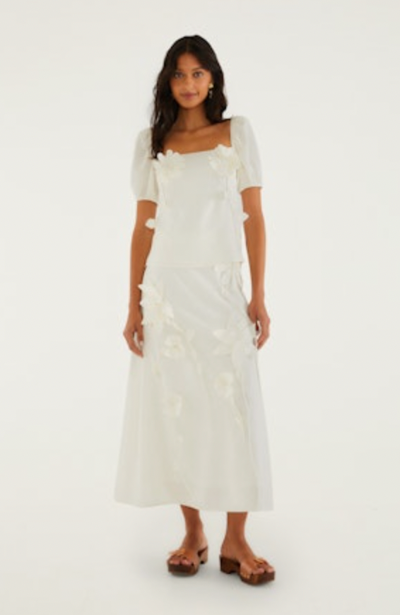 Flowers Off-White Midi Skirt