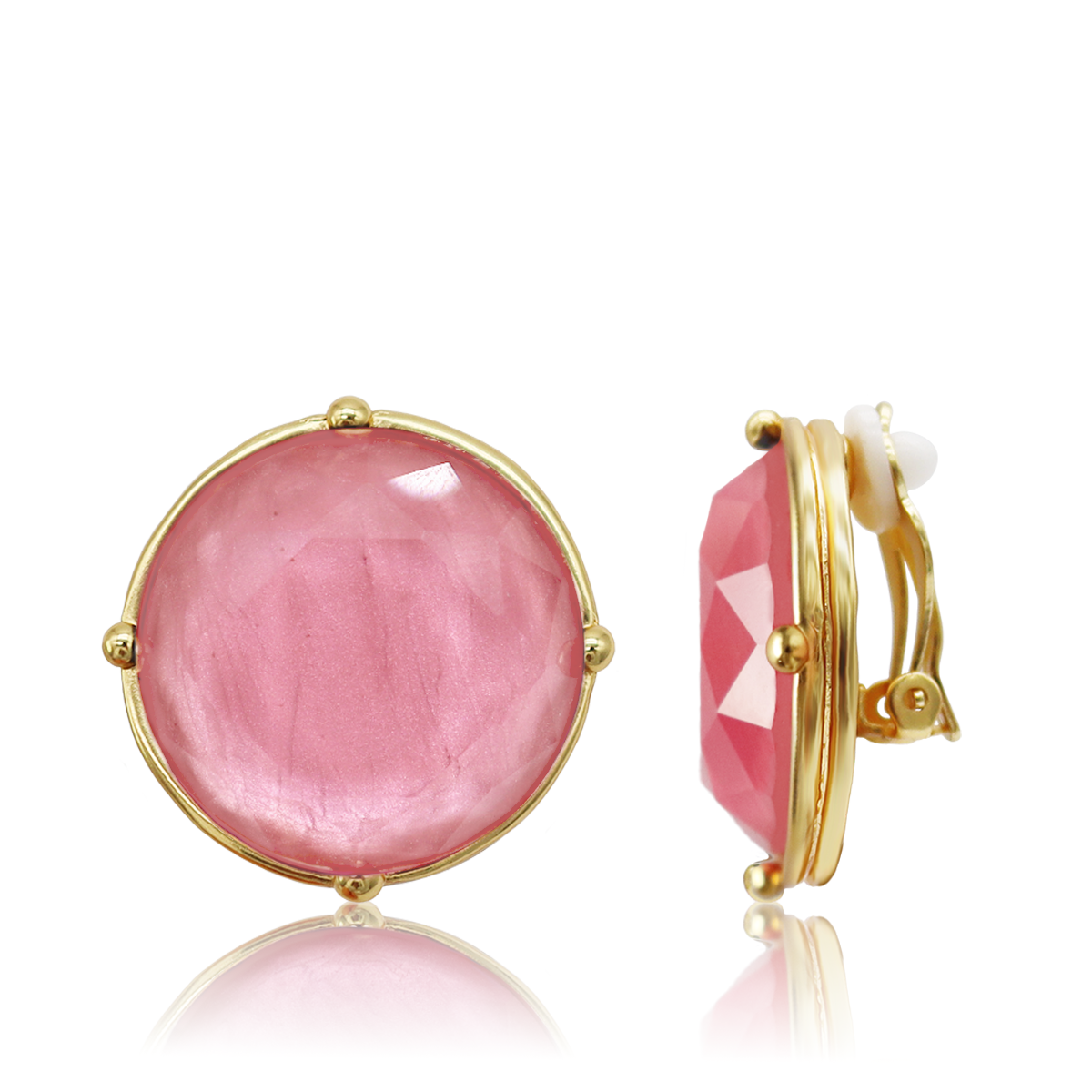 Cabochon Large Clip-On Earrings - 24K Gold Plated