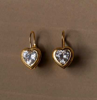 Bezel Heart Drop Earrings