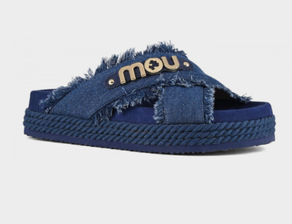 Criss Cross Rope Sandals in Denim