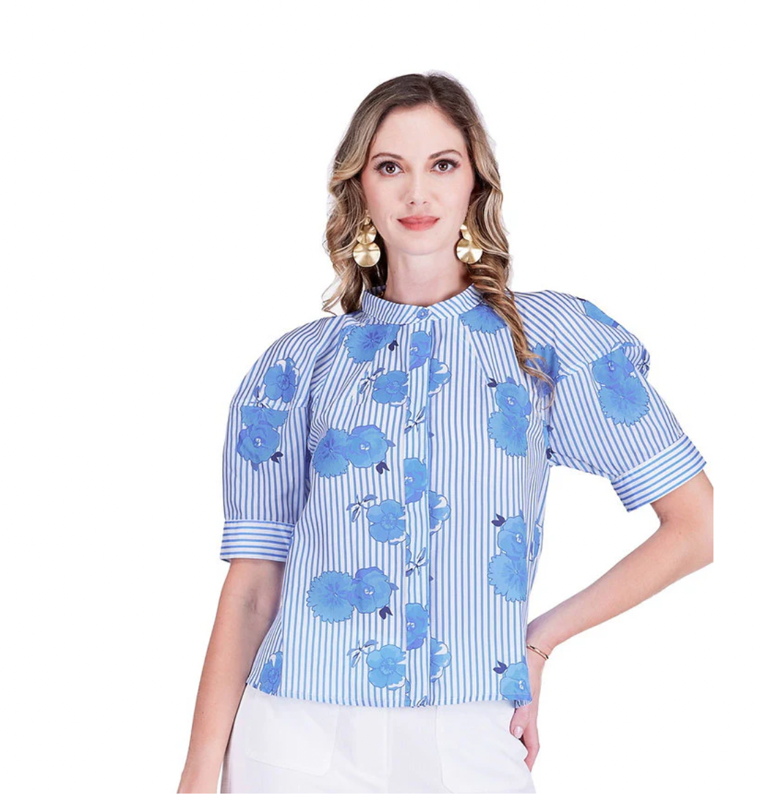 Lantern Sleeve Shirt in Bluebell Stripe