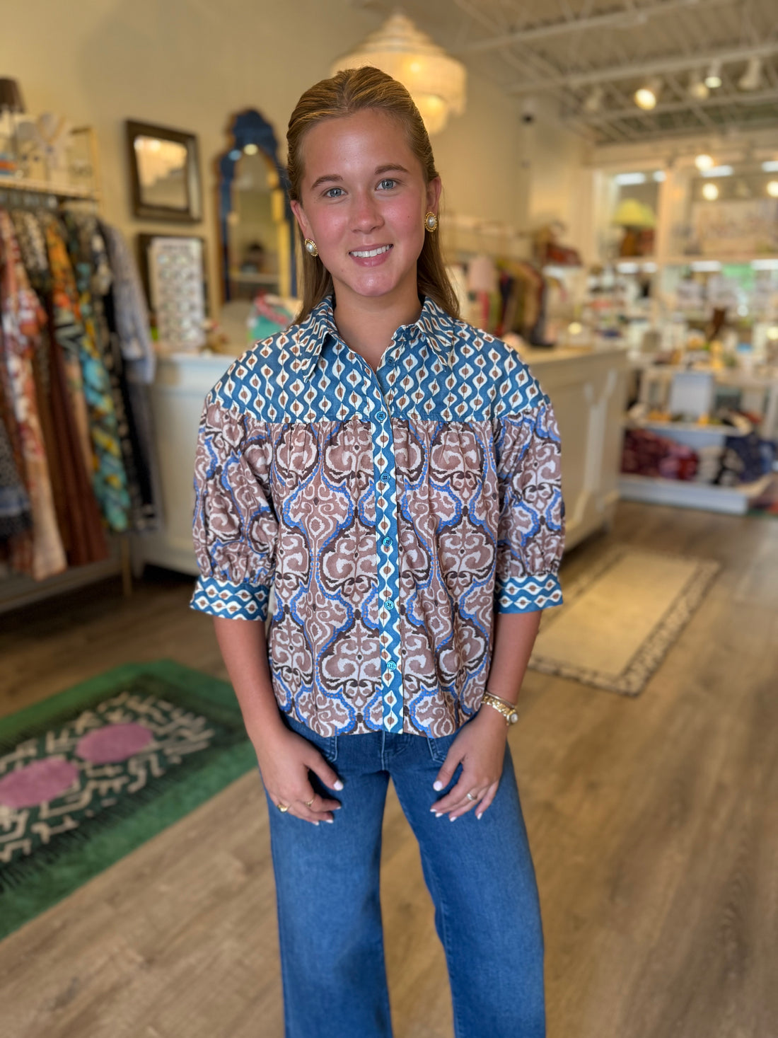 Round Yoke Blouse in Persian Gate