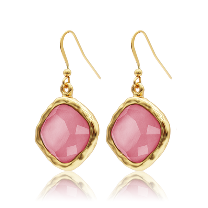 Cushion Bezel Gem Drop Earrings - 24K Gold Plated