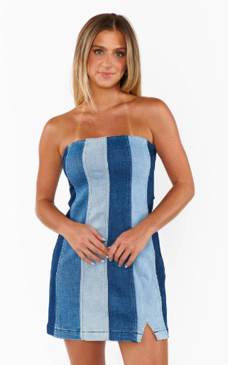 Coronado Corset Dress in Shady Indigo Stripe