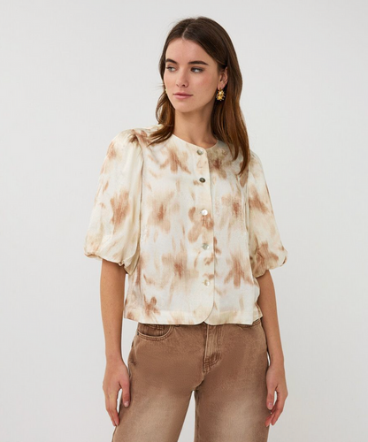 Blouse Balloon Sleeve in Scarlet Flowerpower