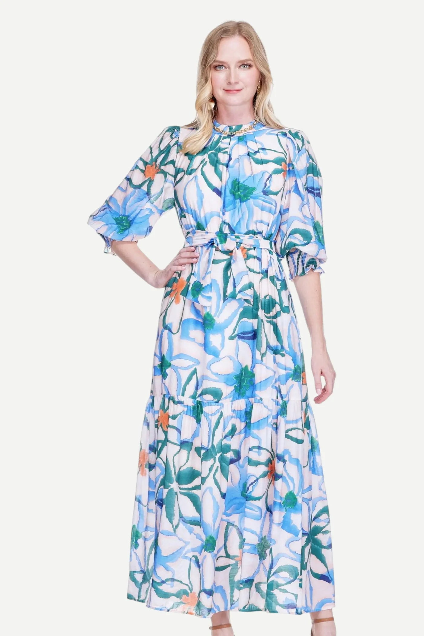 Pleated Neck Maxi in Wandering Bloom