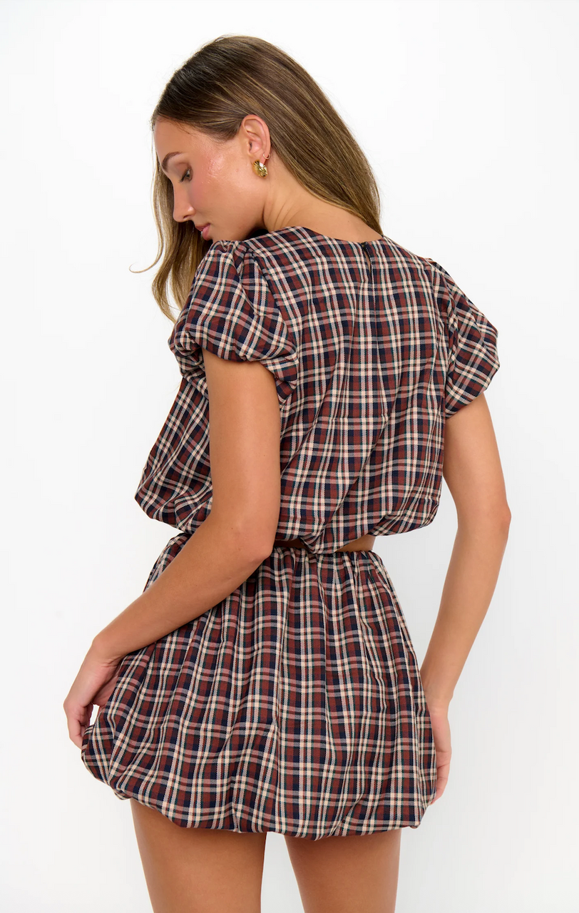 Highland Bubble Skort in Saddle Plaid