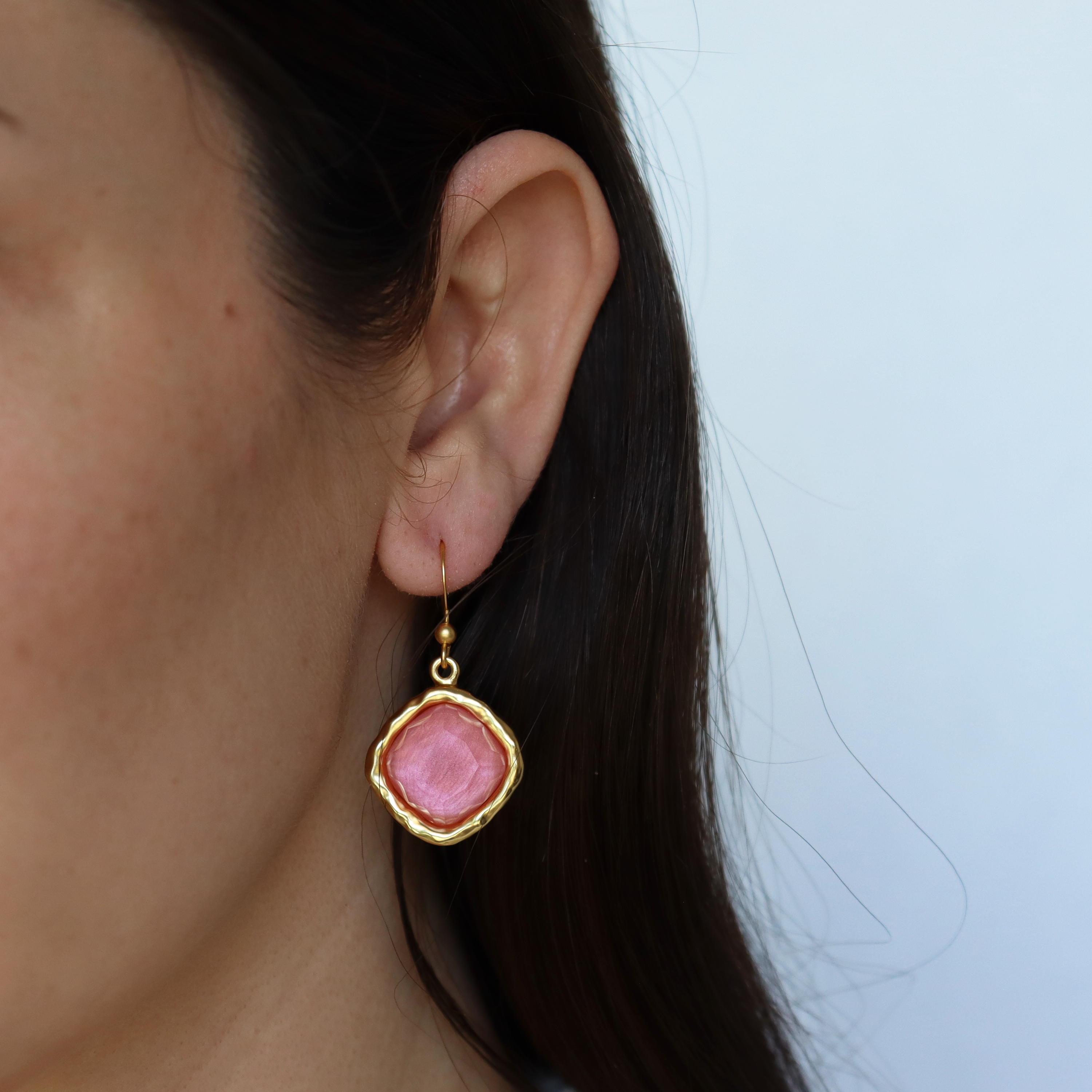 Cushion Bezel Gem Drop Earrings - 24K Gold Plated