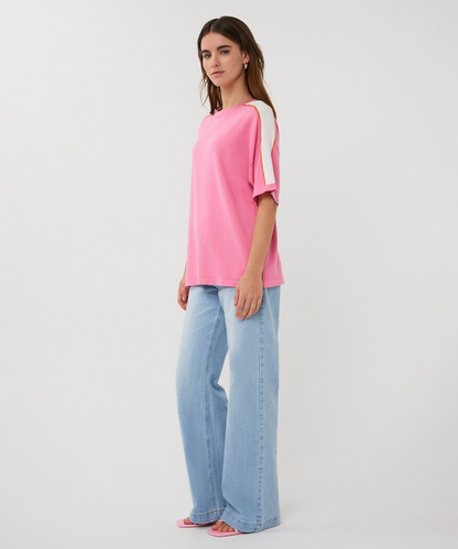 Striped Sleeve Sweater in Rose