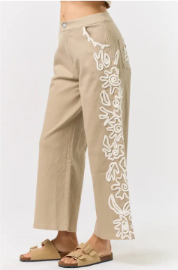 Cord Detailed Denim Pant in Taupe