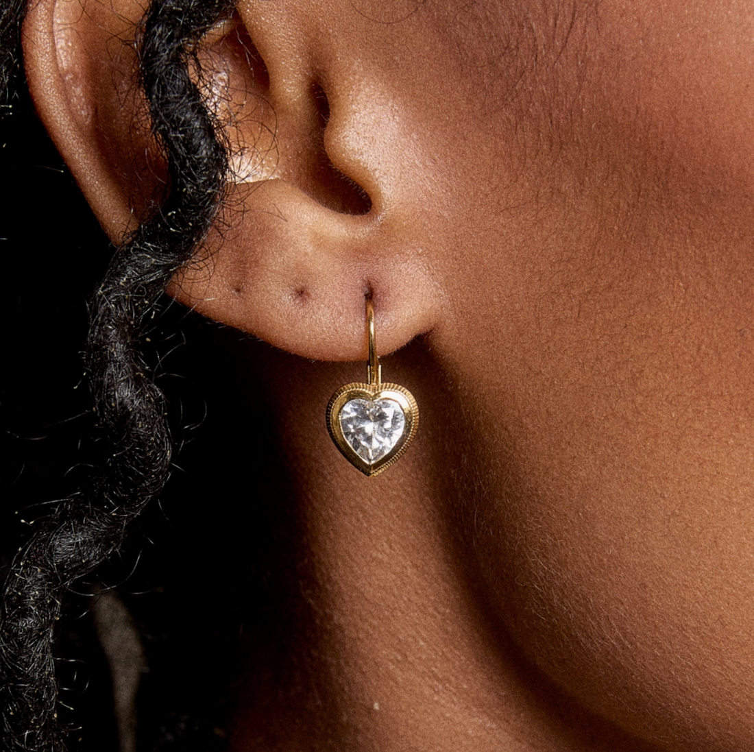 Bezel Heart Drop Earrings