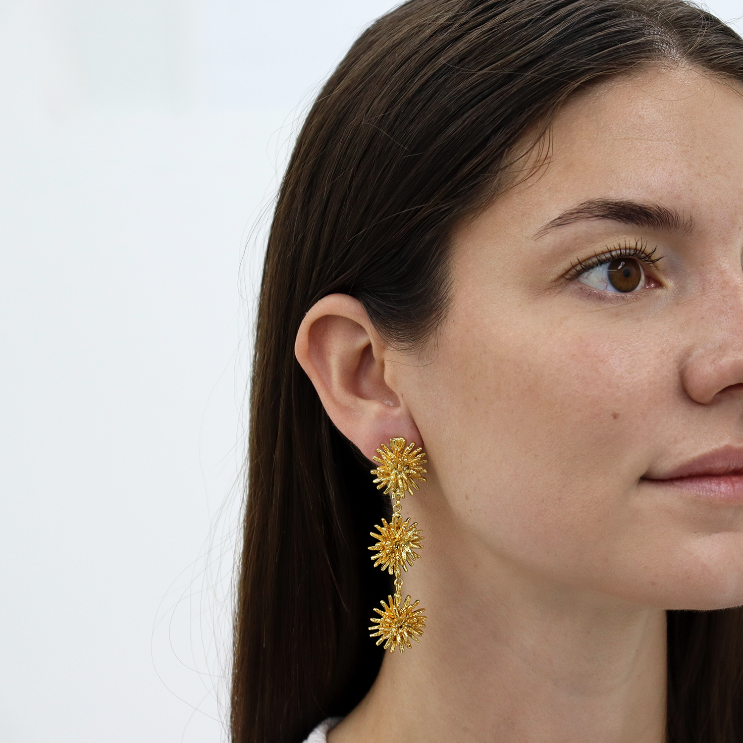 Starburst Cluster Linear Earrings - 24K Gold Plated