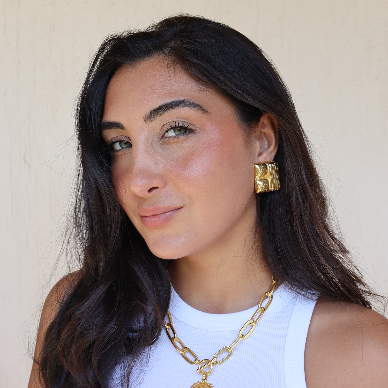 Brushed Texture Square Clip-On Earrings - 24K Gold Plated