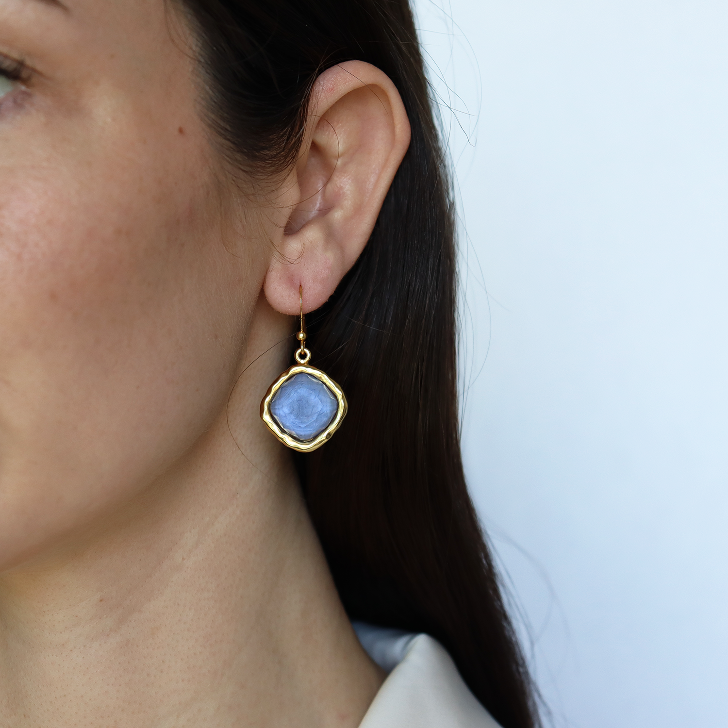 Cushion Bezel Gem Drop Earrings - 24K Gold Plated