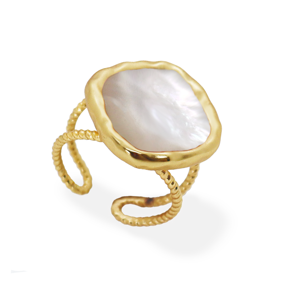 Bezel Mother of Pearl Ring - 24K Gold Plated