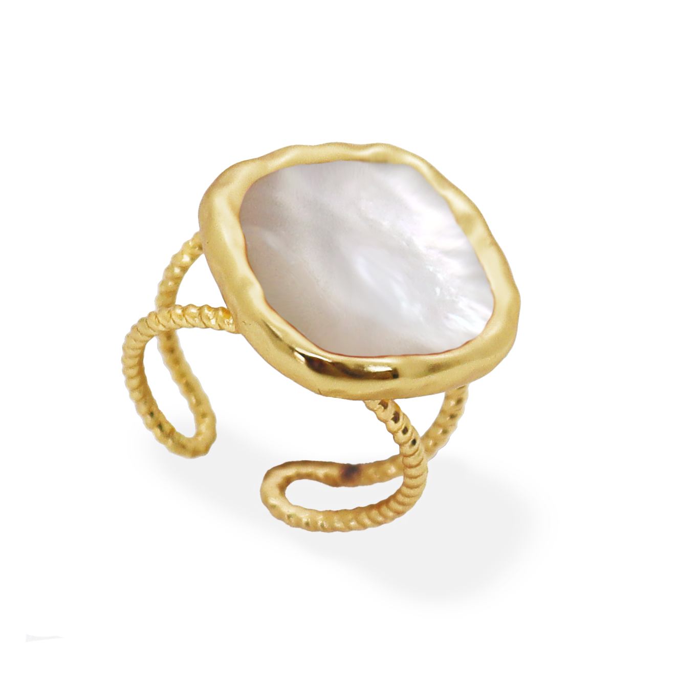 Bezel Mother of Pearl Ring - 24K Gold Plated