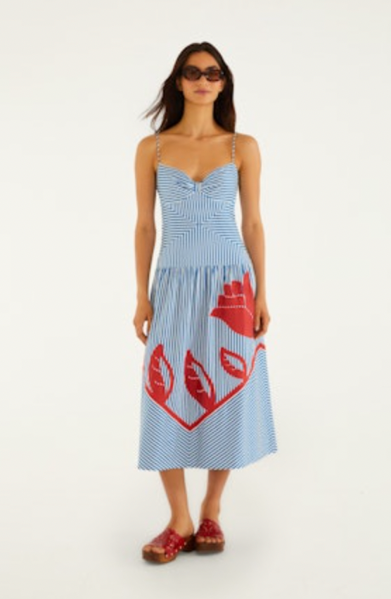 Sky Stripes Blue Sleeveless Midi Dress