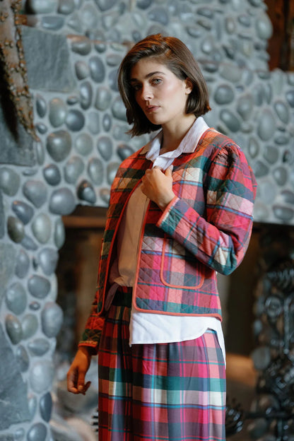 Charlotte Quilted Jacket in Checker Pink