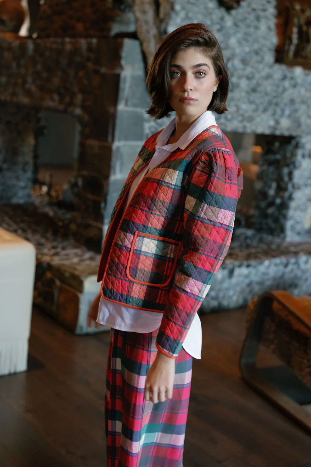 Charlotte Quilted Jacket in Checker Pink