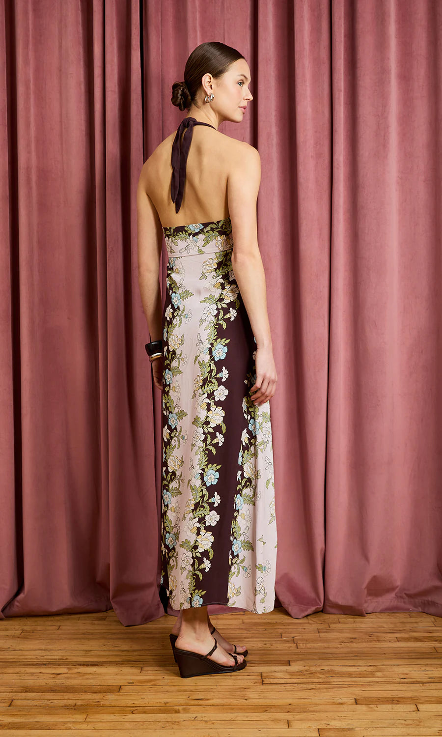 Danni Linear Floral Stripe Print Midi Dress