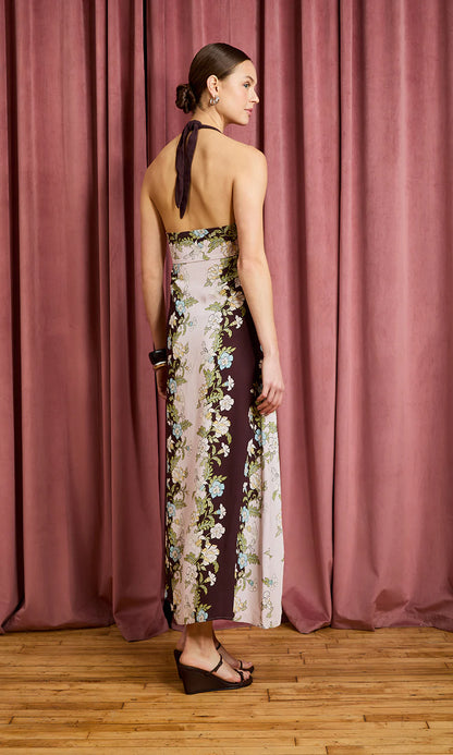 Danni Linear Floral Stripe Print Midi Dress