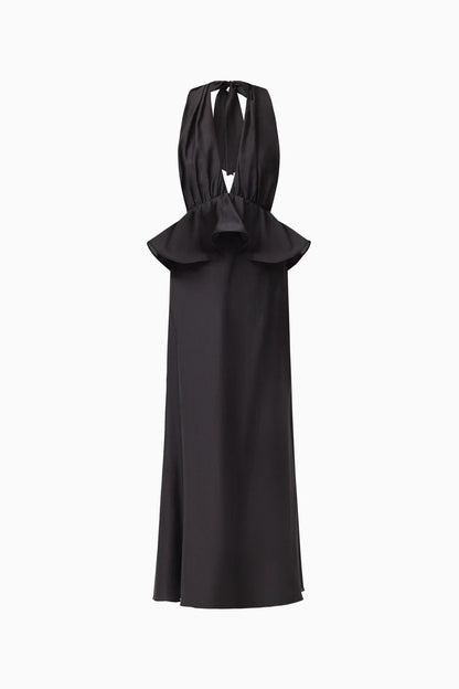 Fiorina Halter Neck Peplum Gown in Black