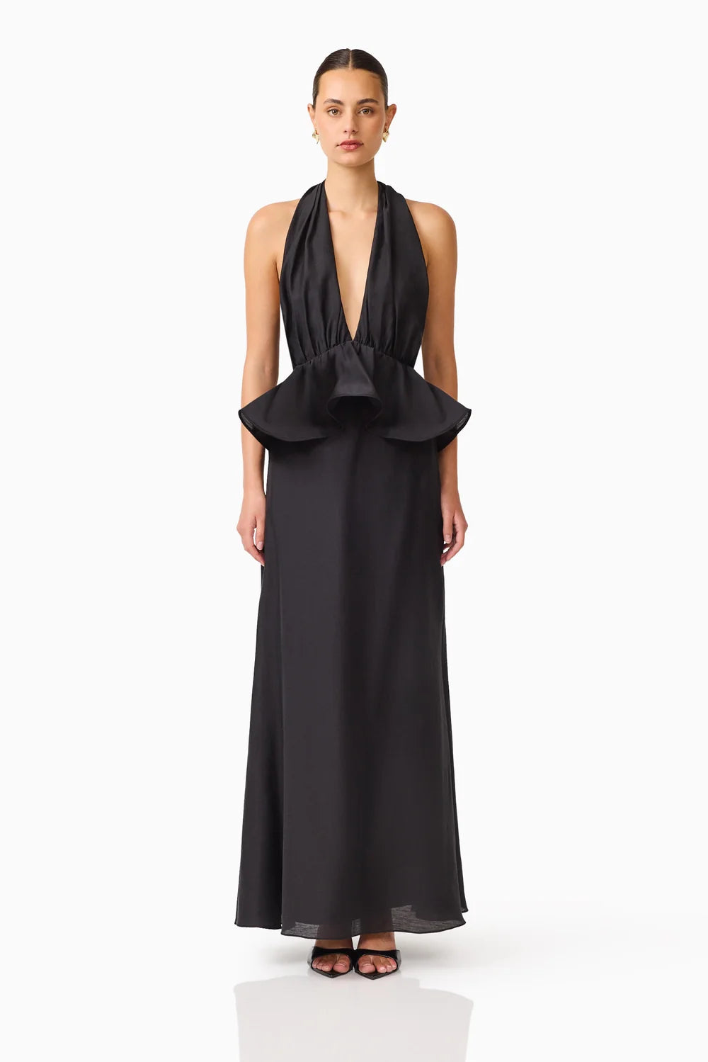 Fiorina Halter Neck Peplum Gown in Black
