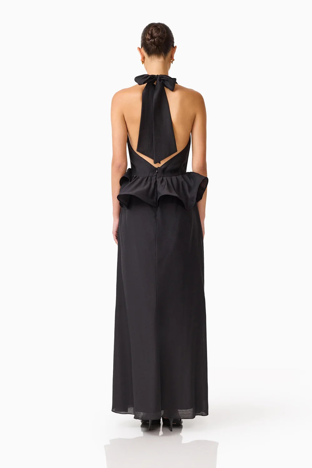 Fiorina Halter Neck Peplum Gown in Black