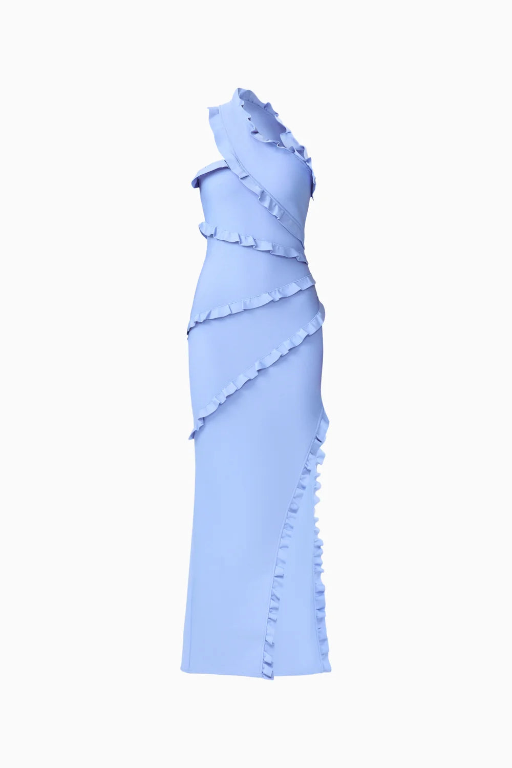 Floriana Asymmetric Neck Gown in Cornflower Blue