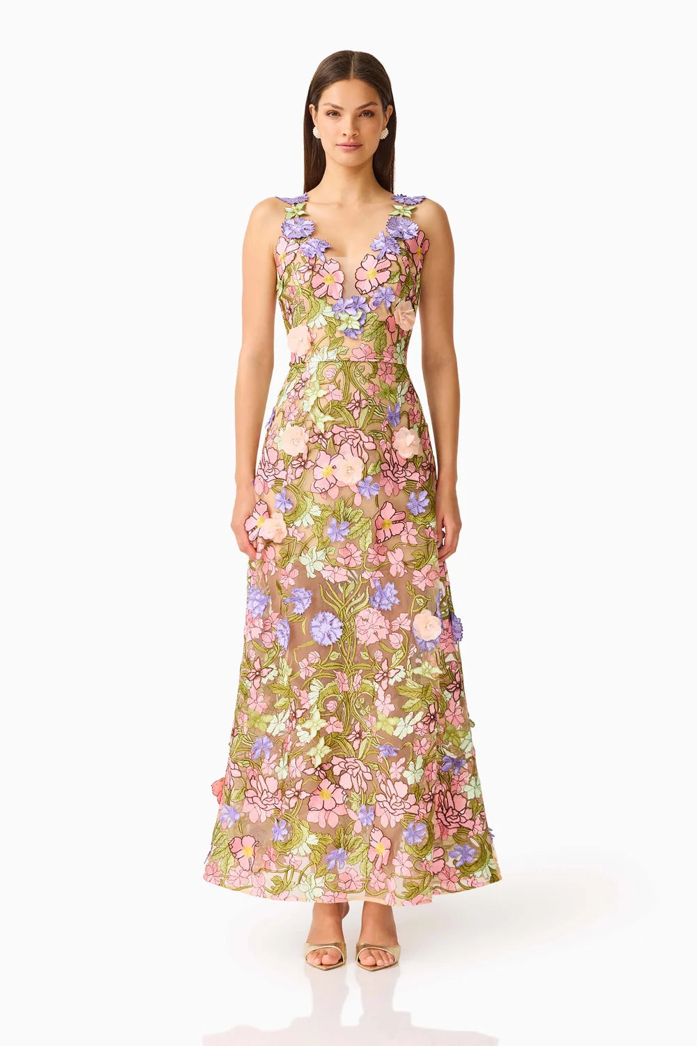 Fiora A Line Gown in Green Multi