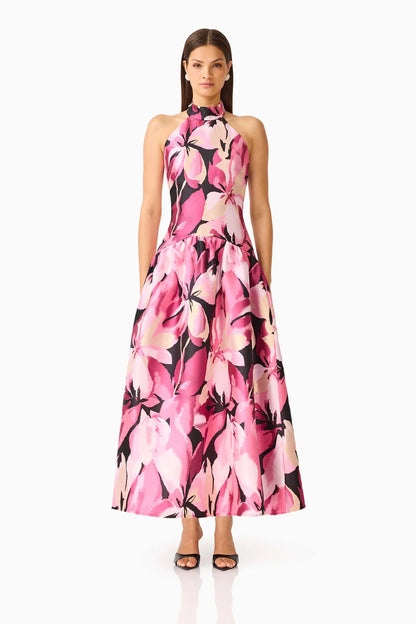 Lumiflora Halter Gown in Pink Multi