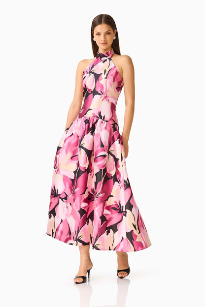 Lumiflora Halter Gown in Pink Multi