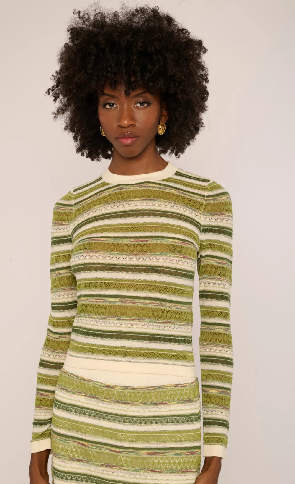 Andrea Space Dyed Knit Top in Green Space Dye